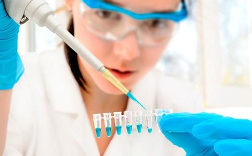 Sinusuri ng babaeng doktor ang DNA sa isang laboratory.