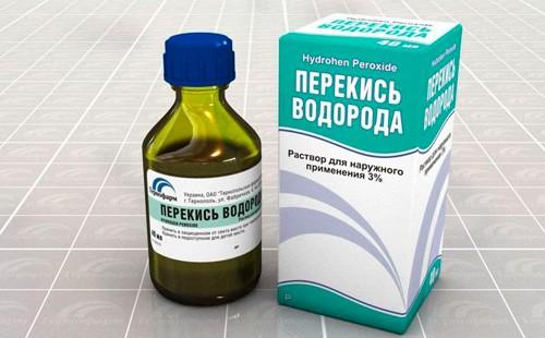 Peróxido de hidrógeno en una botella de vidrio con tapón de rosca
