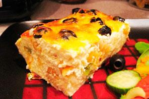 Cassola de pasta de formatge cottage amb olives