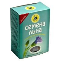 Semillas de lino en una caja azul