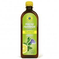 Huile de lin dans une grande bouteille