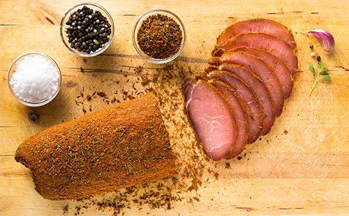 Vista superior de carne de porco seca