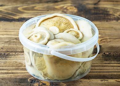 Champignons salés dans un seau