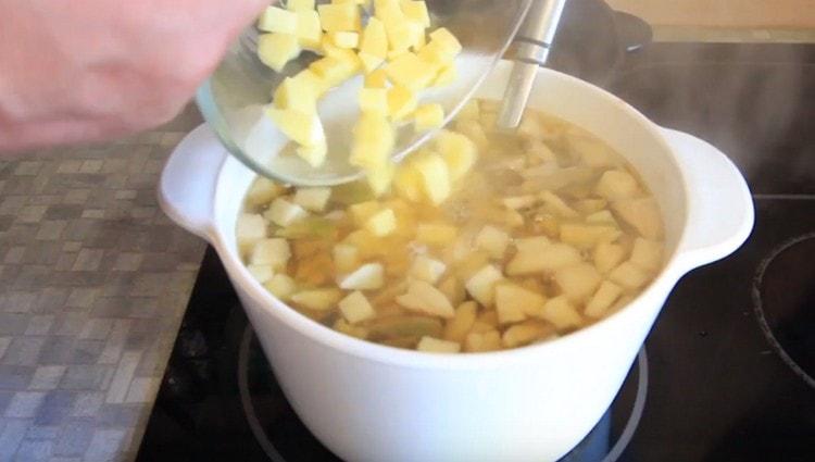 Ajoutez des pommes de terre à la soupe.