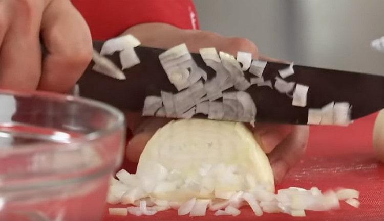 Zwiebel zerkleinern.