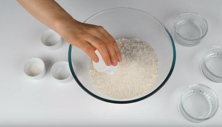 Tilsæt bagepulver også. vaniljesukker og salt.