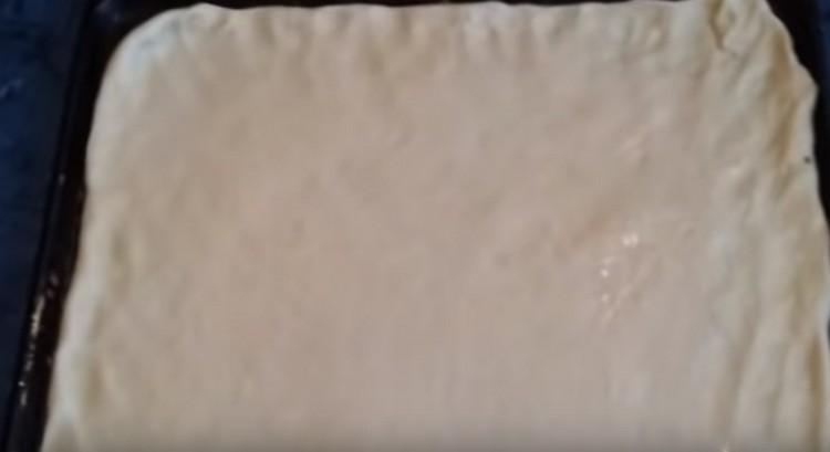 Hamuru açın ve bir fırın tepsisine aktarın.