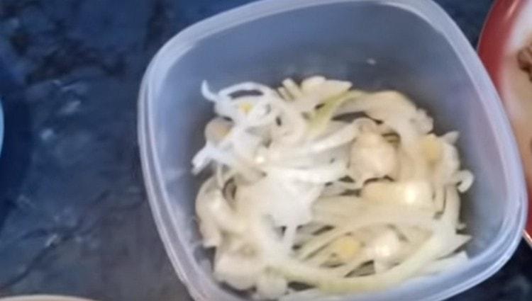 Soğan yarım halkalar halinde kesin.