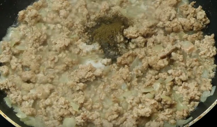 Adăugați carne tocată, adăugați sare și ierburi după gust.