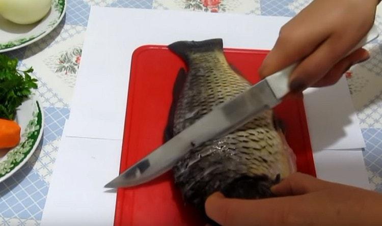 על הפגר משני הצדדים אנו מבצעים חתכים עמוקים.