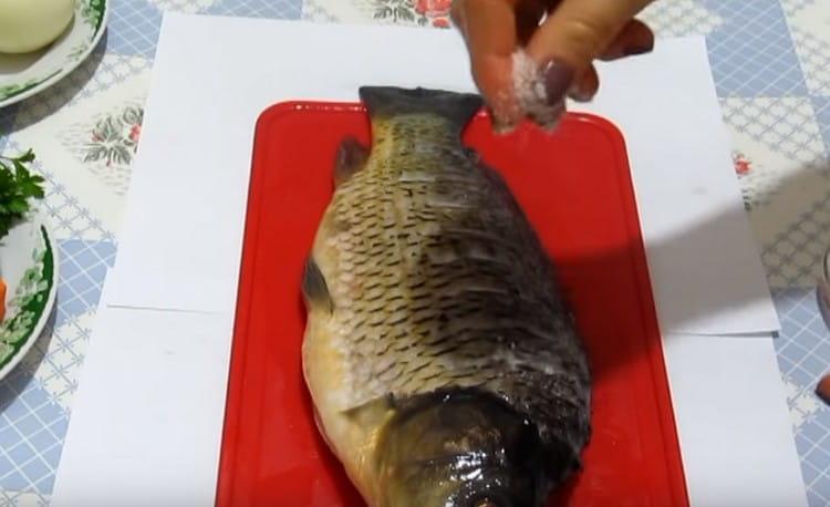 מפזרים דגים עם מלח.