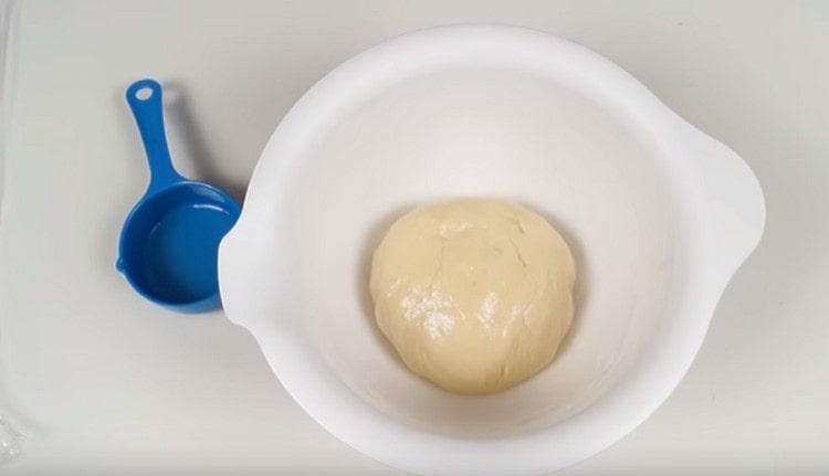 Ungeți aluatul cu ulei vegetal și puneți-l la rece.