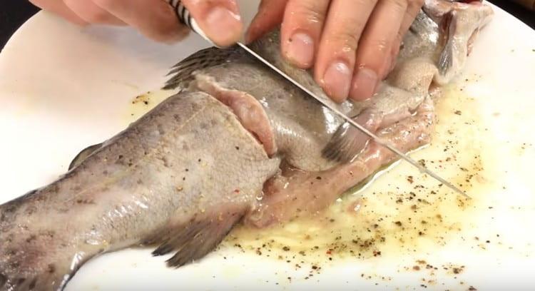 Fazemos incisões oblíquas na carcaça.