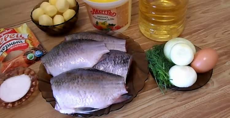 Pentru a face crap crucian în smântână, pregătiți ingredientele
