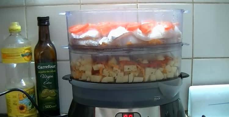 Til madlavning af fisk i en dobbeltkedel. forbered alle ingredienser