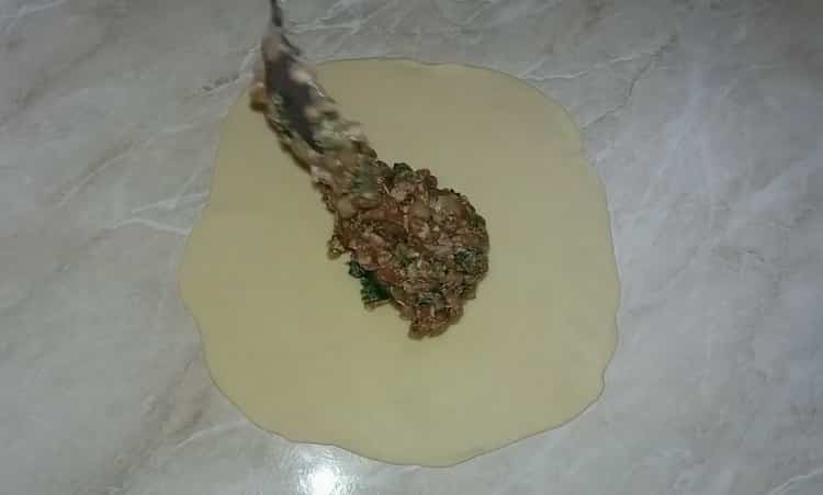 Per preparar khinkali segons una recepta senzilla amb una foto, poseu la carn picada a la massa