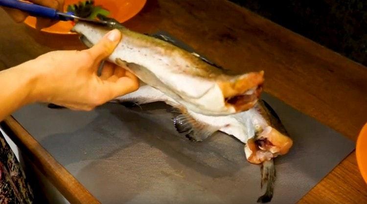 Dezghetați polizele, curățați, tăiați aripioarele cu foarfeca.