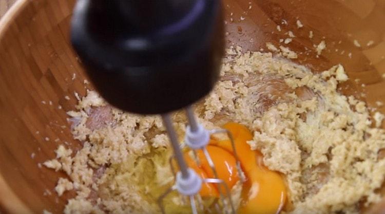 Add eggs to the butter mass and beat again.