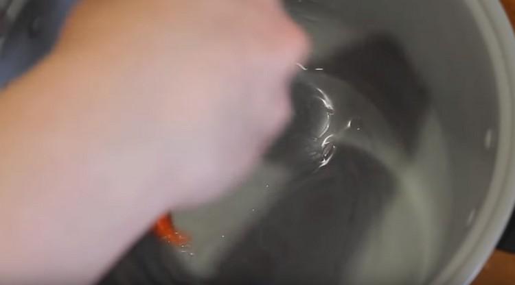 Lubrifique a tigela multicooker com óleo vegetal.