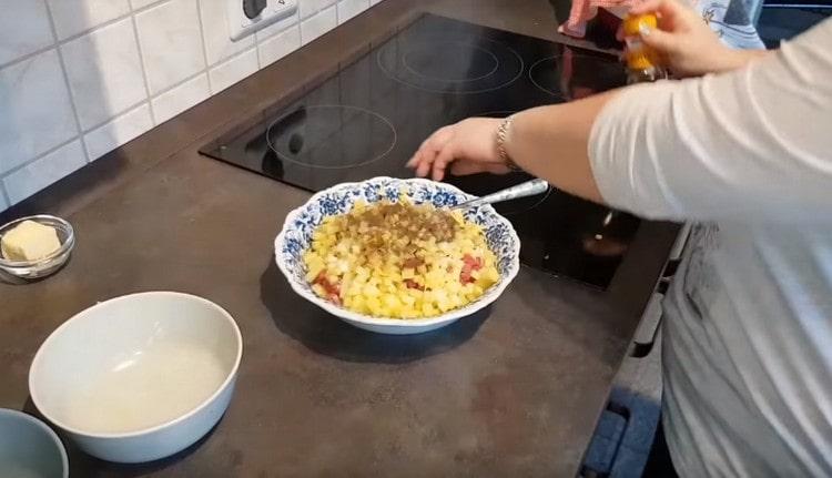 Salz, Pfefferfüllung, mischen.