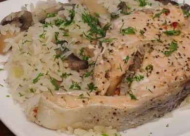 Delicioso salmón rosado al vapor