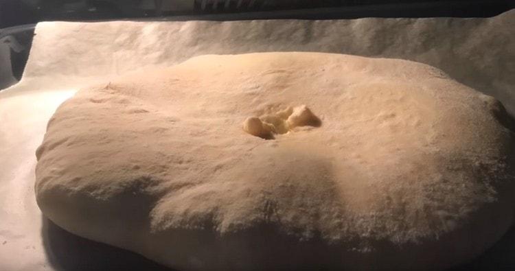 Trimitem tigaia cu khachapuri la cuptor.