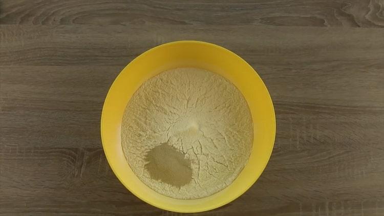 Para preparar o pão sem amassar, prepare os ingredientes