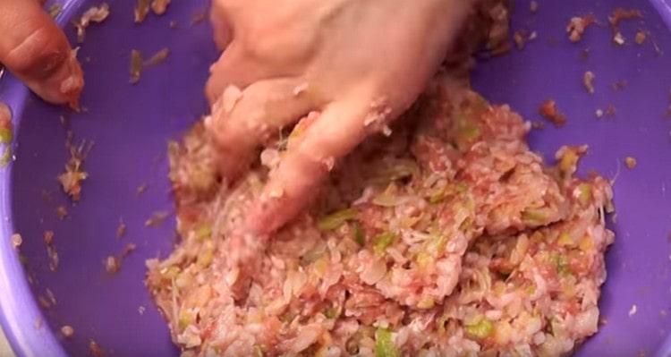 Se amestecă bine carnea tocată.