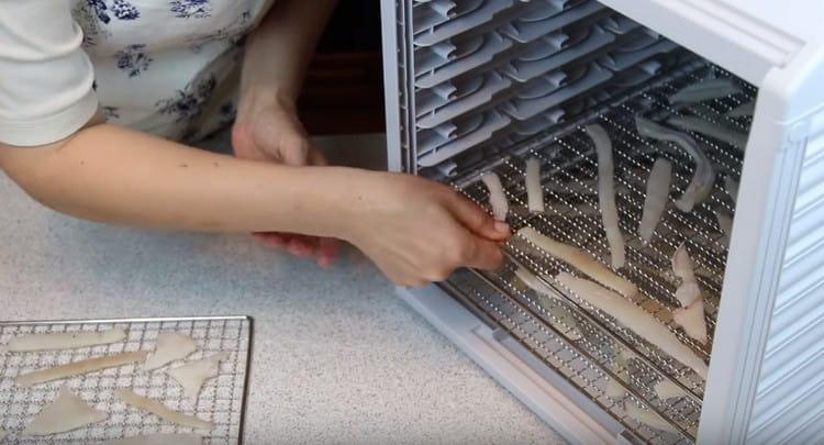 Instalăm grătare de calamar în uscător și îl pornim timp de 3-5 ore.