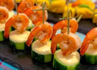 Canapés aux crevettes - Marinade au gingembre et au miel et sauce à la moutarde