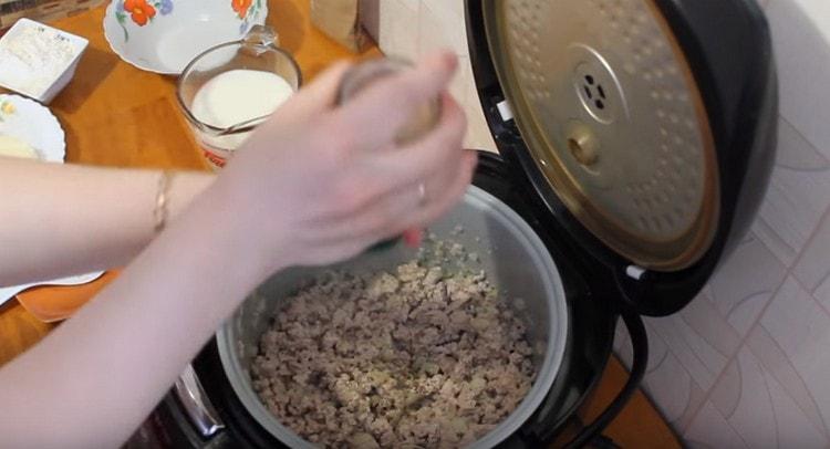 Agregue ajo, especias.