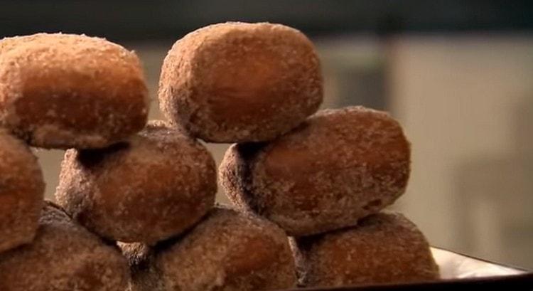 Luxurious chocolate filled donuts are ready.