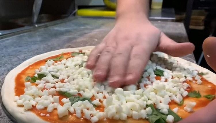 Presărați o bucată de mozzarella.