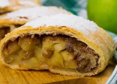 Gătim strudel uimitor de delicios cu mere din produse de patiserie puf conform unei rețete pas cu pas cu o fotografie.