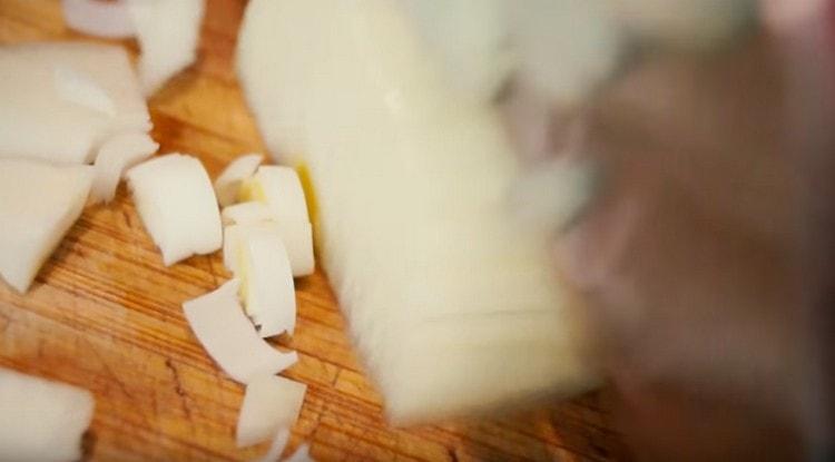 Zwiebel zerkleinern.