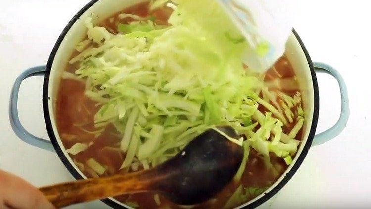 Puneți varza mărunțită în tigaie.