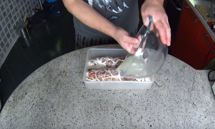 coloque la pieza de trabajo en un sudok grande y llénelo con una mezcla de cebolla y jugo de limón.