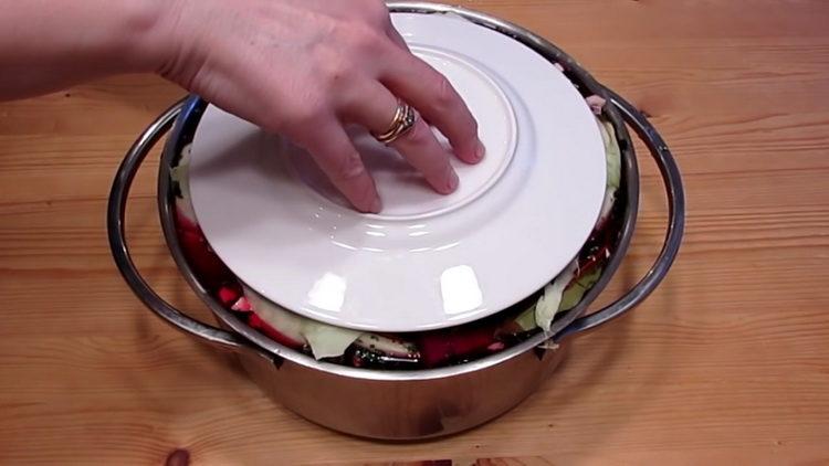 Decken Sie zum Kochen einen Teller mit Gemüse ab