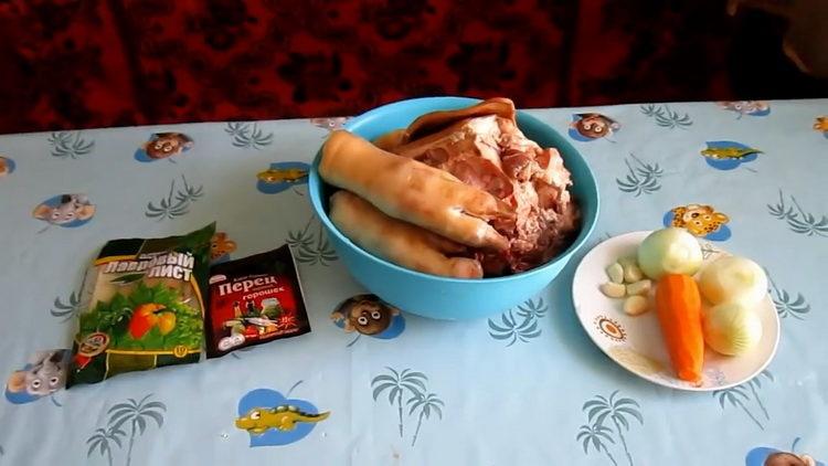 Matlagning fläskgelé kött