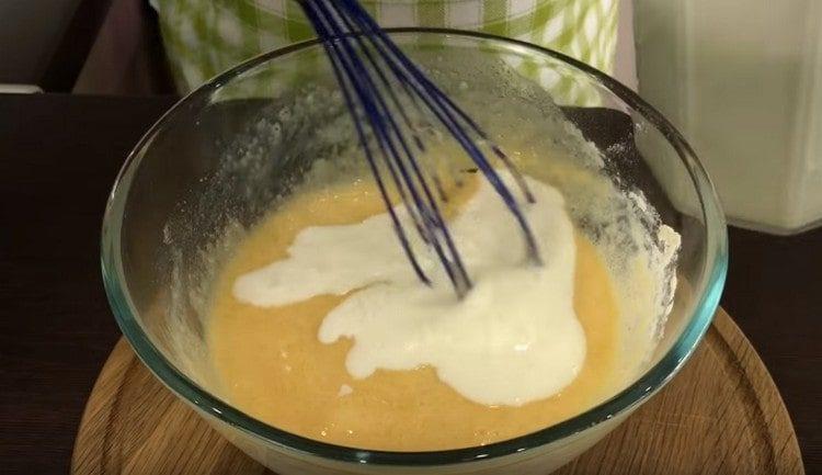 Then add flour and some milk.