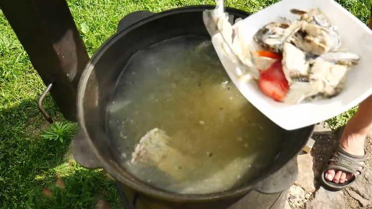 Wir bekommen Gemüse und Fisch aus Fischsuppe