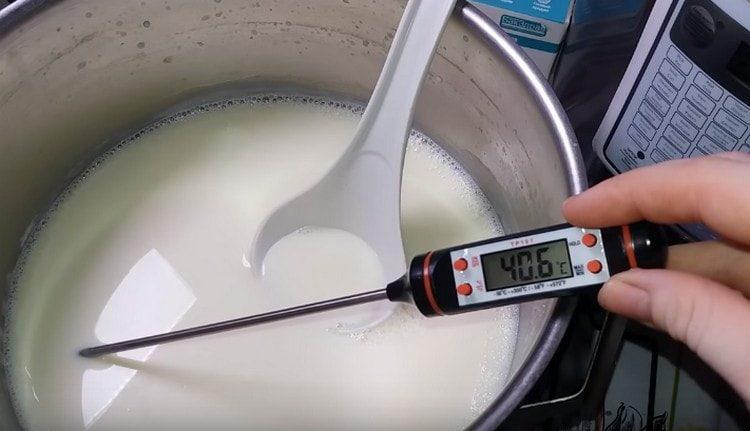 Enfríe la leche a una temperatura de 40 grados.