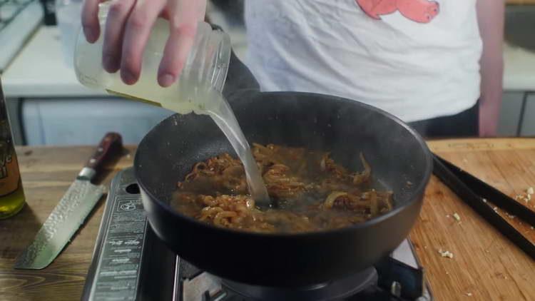 pour water into the pan